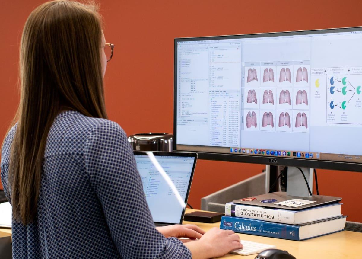 Person looking at computer lung imaging