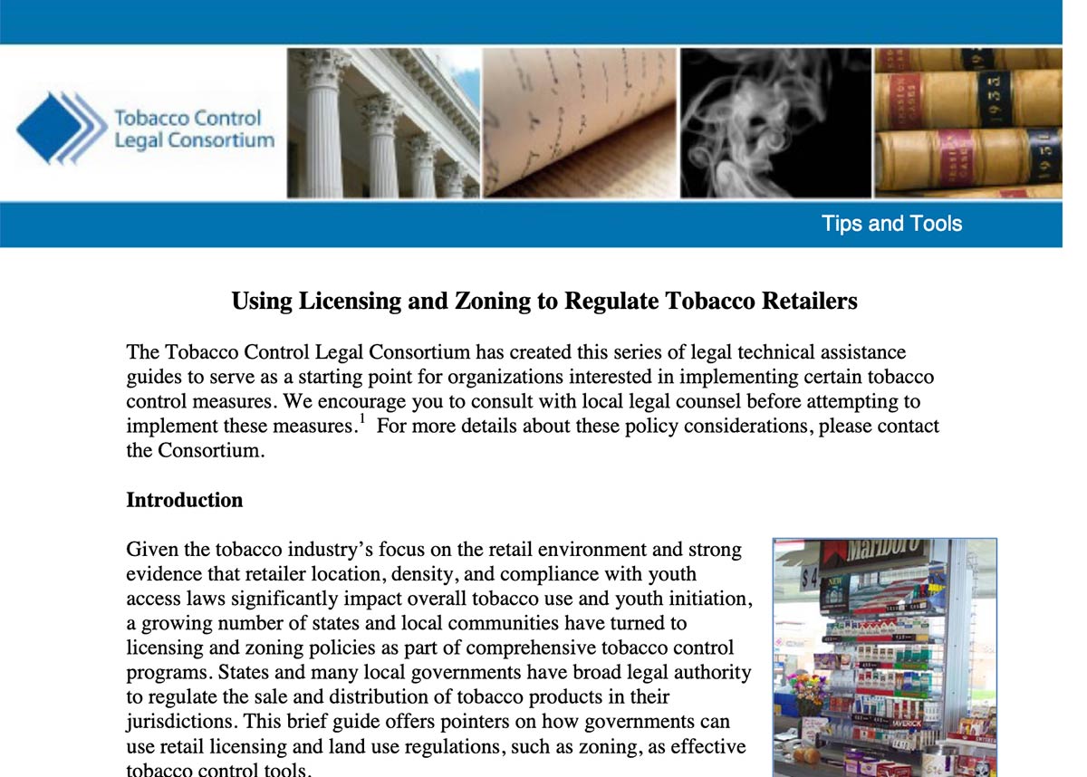 Screenshot of Tobacco Control Legal Consortium document