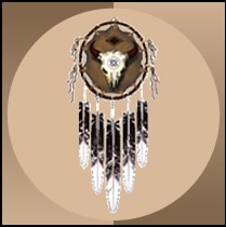 Artwork of Native shield with feathers and buffalo skull