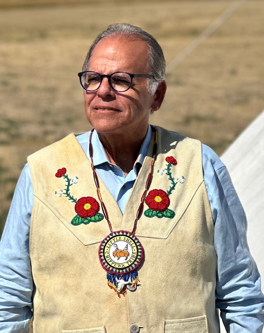 Photo of Dr. Manson in his tribe's regalia (Little Shell Chippewa)
