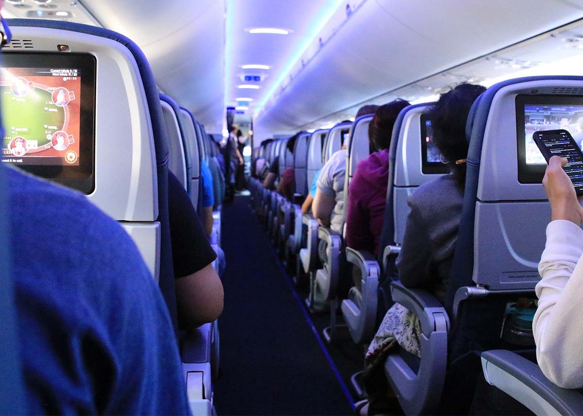Inside of a crowded airplane