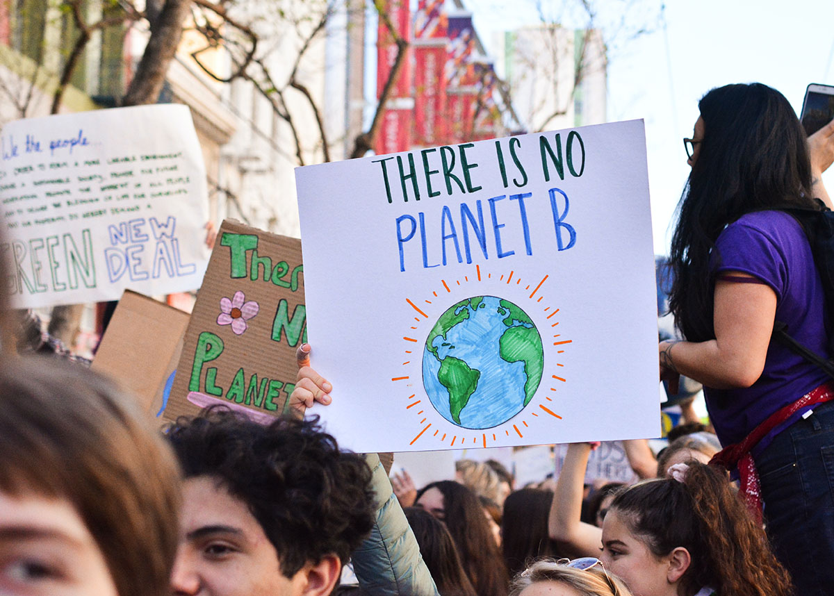 Close up of sign at climate change protest reading "There is no planet B"