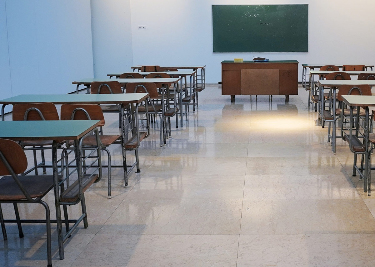 empty classroom with chalkboard