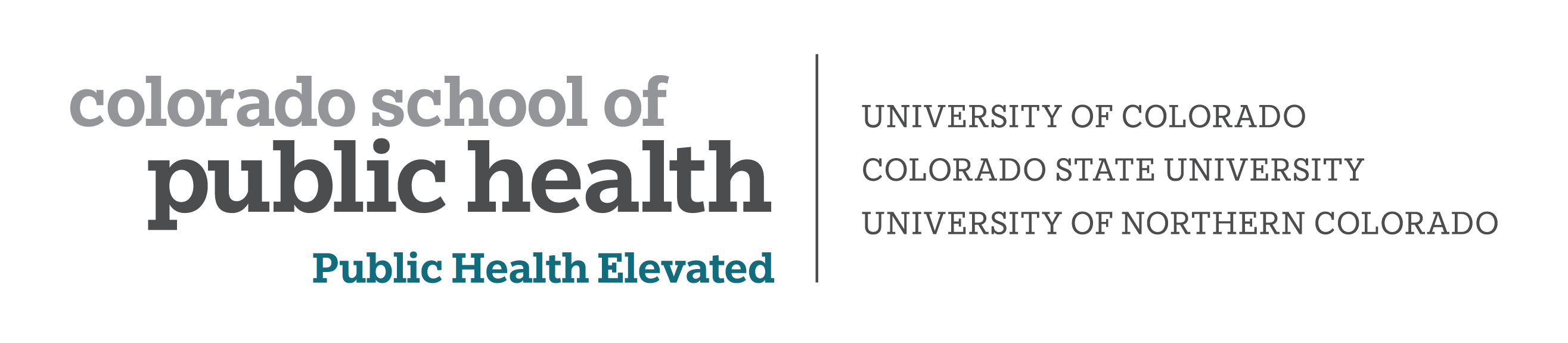 ColoradoSPH logo with blue font highlighting the new tag line "Public Health Elevated"