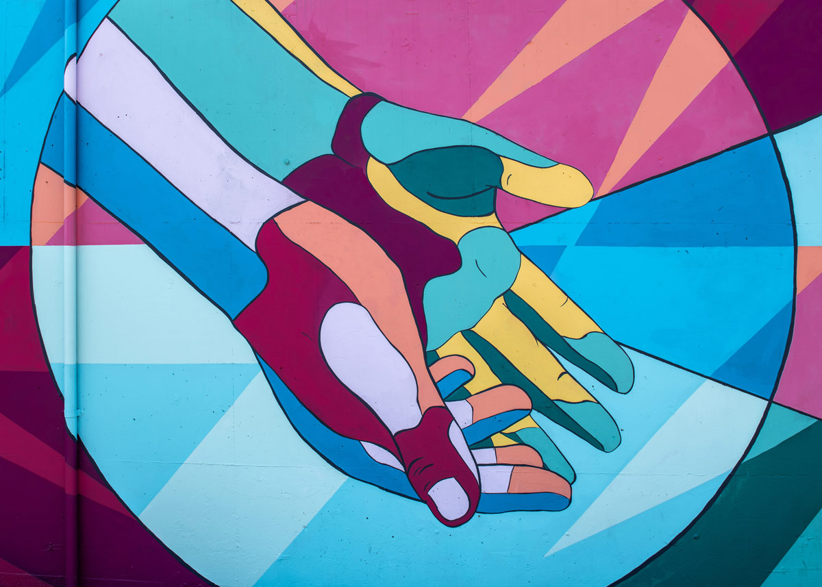 Colorful hands art mural