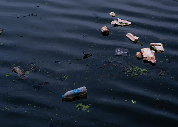 Plastic pollution in body of water