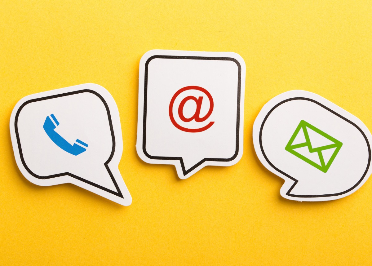 Phone, email, at @ contact icons