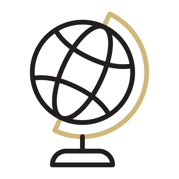 An icon of a world globe in a stand